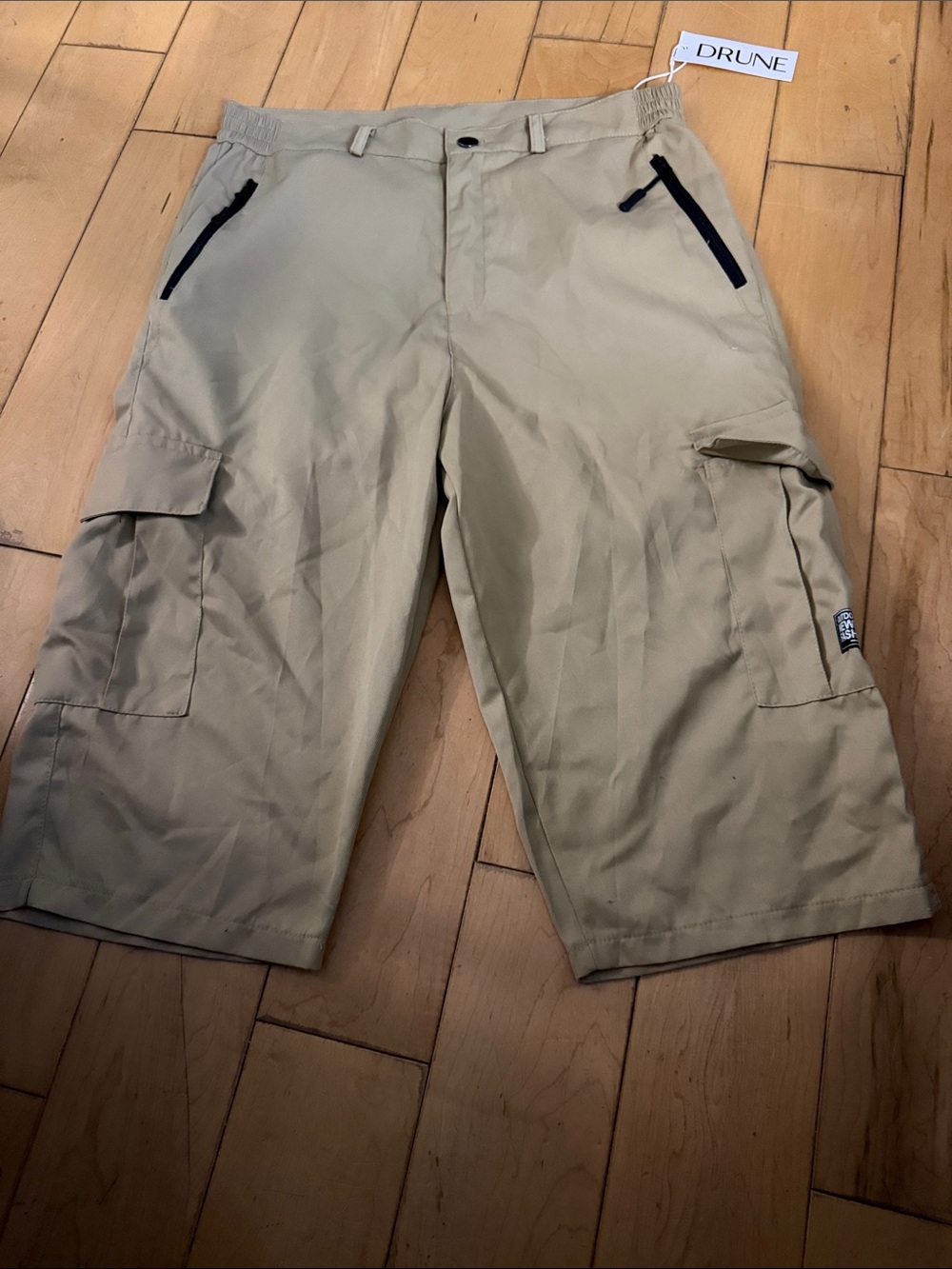 Drune Men’s Khaki Cargo Shorts with Zip Hand Pockets
